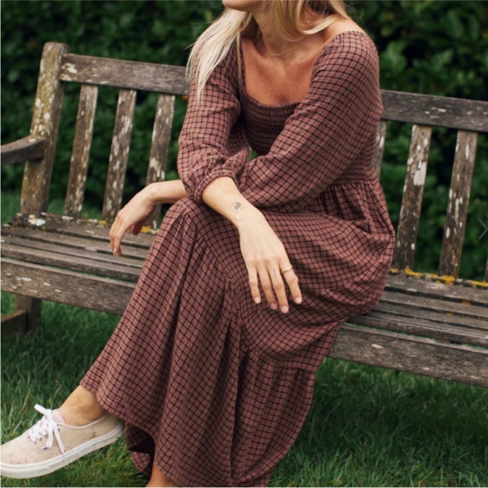 Marine Layer Ivy Smock Checkered Long Sleeve Dress